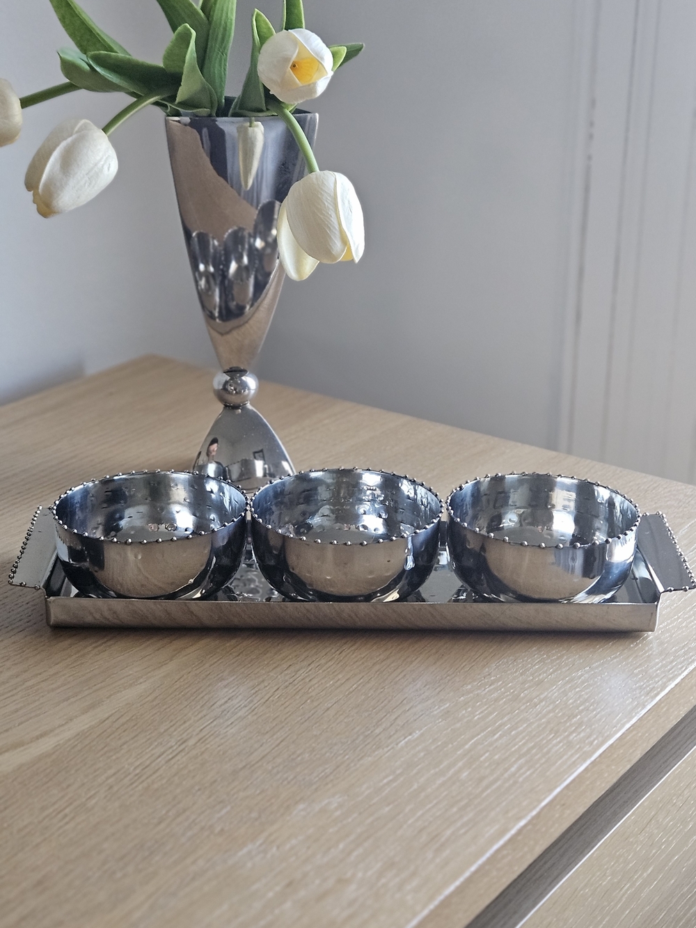Vintage stainless steel tray and trinket dish/bowls